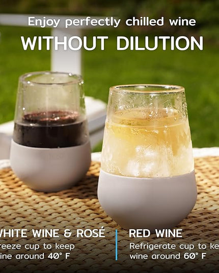 Host Wine Freeze Cooling Cups, Freezer Cups for Drinks, Insulated Tumblers Cool Wine Glasses Set of 2, 8.5oz in Gray