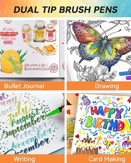 Dual Markers Brush Pens for Adult Coloring Books, 168 Colors Art Marker Set with Fine & Brush Tip Pen for Bullet Journaling, Coloring, Drawing, Hand Lettering, Calligraphy, Art Supplies