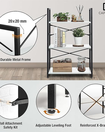 CAPHAUS 3 Tier Small Bookshelf, 24 Inch Width Free Standing Shelf, Bookcase Shelf Storage Organizer, Industrial Book Shelves for Home Office, Living Room, White Shelves & Metal Frame