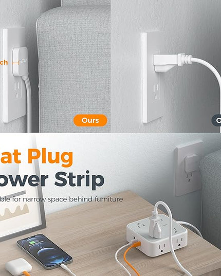 Surge Protector Power Strip, TESSAN 5 Ft Flat Plug Extension Cord with Multiple Outlets, 3 USB (1 USB C PD 20W), 8 Outlets, 900J Surge Protection, for Home, Office, Dorm Room Essentials, 1250W