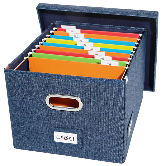 DYWMM Hanging File Box with Lid & Metal Rails 16.7"x 13.6" x 11.2", Blue