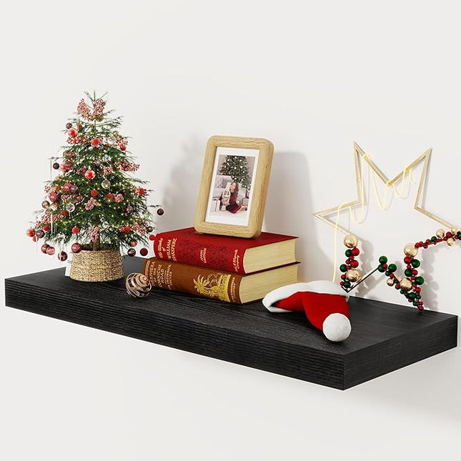 Fun Memories 30 Inch Floating Shelves Black, 12 Inch Deep Floating Shelf for Books, 30 x 12 x 2 Deep & Thicked Wall Shelves for Bathroom, Living Room, Kitchen, Set of 1