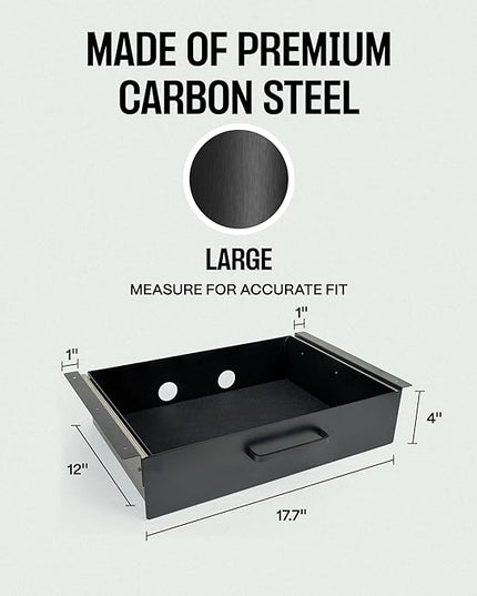 COREMINDED Storage Drawer - Carbon Steel Underdesk Drawer Slide Out, 17.7 x 12 x 4 in, Matte Black - Premium Quality, Ergonomic Organization, Cable Management, Versatile Sizes, Luxe Extras