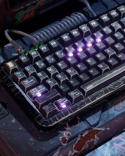 Clear Keycaps Transparent Cherry Profile Green and Black Keycaps for MX Switches Mechanical Keyboard KeyCap (Cyber Ruins PBT KEYCAP Set)
