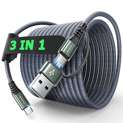 AINOPE USB C to USB C Cable, 16 FT USB C Cable Fast Charging with USB to USB C Adapter, 60W USB to USBC Cable for iPhone 17 Pro Max Air Type C Cable for iPhone 16/15/14/13/12, Grey