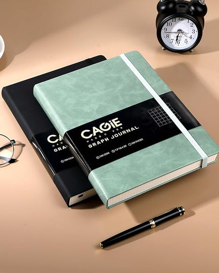 CAGIE Graph Notebook 320 Pages 100 GSM Paper Graphing Grid Journal B5 Hardcover Leather Quad Ruled Notebooks for Engineering, Math, Work, Green