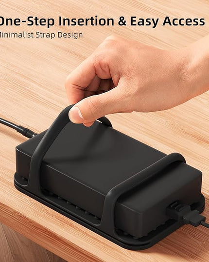 ELETIUO Universal Silicone Laptop Charger Holder,Under Desk Power Brick Mount Organizer for Charging Brick & Cables,Flexible Non-Slip Power Bricks Mount,Secure Supply Holder for Laptop Charger,Black