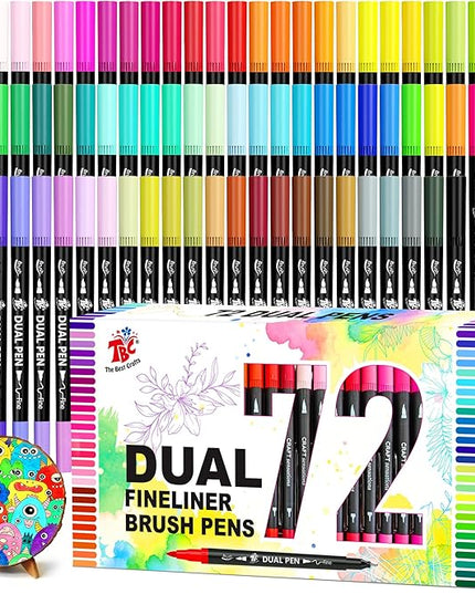 TBC The Best Crafts Dual Markers Brush Pens Set, 72 Art Markers Christmas Gifts for Adult Book Cards Drawing Craft Kit Teacher Office Supplies (72 Colors)