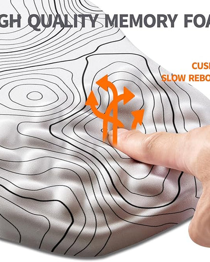 Ergonomic Slope Mouse Pad Wrist Support, Wrist Rest Mousepad for Carpal Tunnel Pain Relief with Massage Bulge and Slow Rebound Memory Foam (12x8 inch, White Contour Lines)