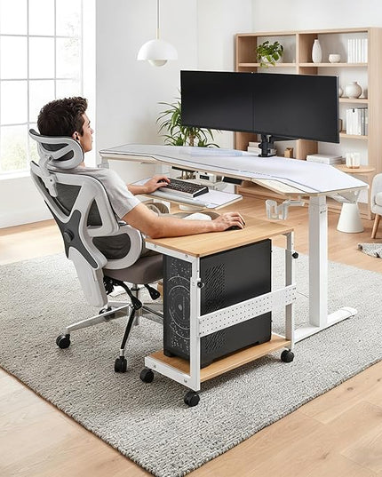 EUREKA ERGONOMIC PC Stand Computer Cart, Height Adjustable Tower Stand 2-Tier for ATX Case Printer, Rolling Cart on Wheels for Home Office Gaming