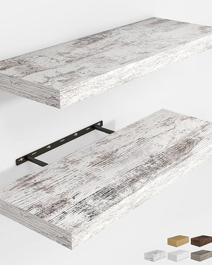 RICHFOCUS 31.5Inch Floating Shelves for Wall 2 Pack Shelves for Bedroom|Kitchen|Bathroom Wall Mounted Rustic Distressed Wood Floating Shelf with Invisible Brackets for Books|Storage|Decor, Rustic
