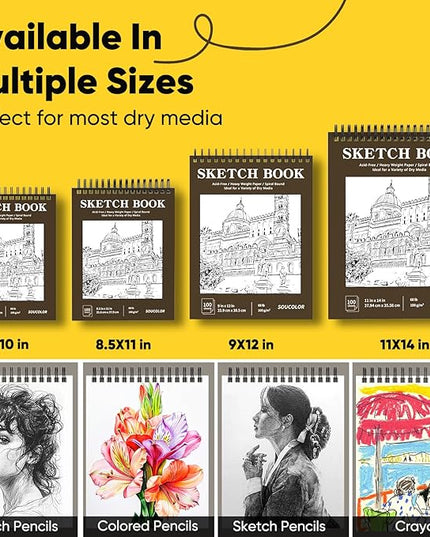 Soucolor 8" x 10" Sketch Book, 100 Sheets 8 x 10 Sketchbook, 68 lb/100gsm 8" x 10" Drawing Paper, Spiral Bound Sketch Pad, Art Paper for Drawing Painting, Art Supplies Gifts