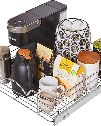 HOLDN’ STORAGE Heavy-Duty Premium Collection Pull Out Cabinet Organizer, Cabinet Drawer Slide Outs, Lifetime Limited Warranty - Basket Size 20" W x 21" D x 5" H, Anti-Rust Chrome Finish