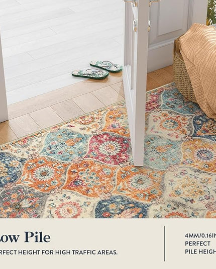 Lahome Moroccan Trellis Washable Runner Rug, 2x6 Kitchen Runners for Hallways 6 Feet Non Slip, Vintage Laundry Room Rug Ultra-Thin Long Carpet for Bathroom Bedroom Entryway, Cream/Multi