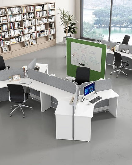 SAINTCY 3 Person Office Cubicle Desk Workstation with Drawers & Built-in Power Outlets, Adjustable Wall Partitions, Layouts for Startups and Modern Workspaces