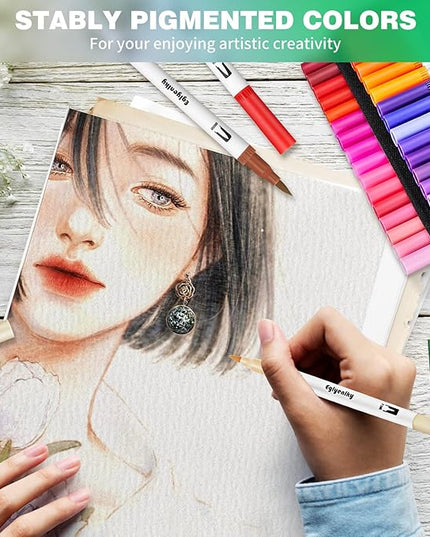 Markers for Adult Coloring, 100 colors Dual Brush Pens Art Coloring Pens with Fine Tip and Brush Tip for Adult Kids Drawing Lettering Calligraphy (White Set)
