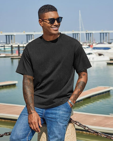 COOFANDY Men's Cotton T-Shirts Oversized Shirt Short Sleeves Streetwear Loose Fit Summer Tee Tops Washed Basic Unisex Shirts