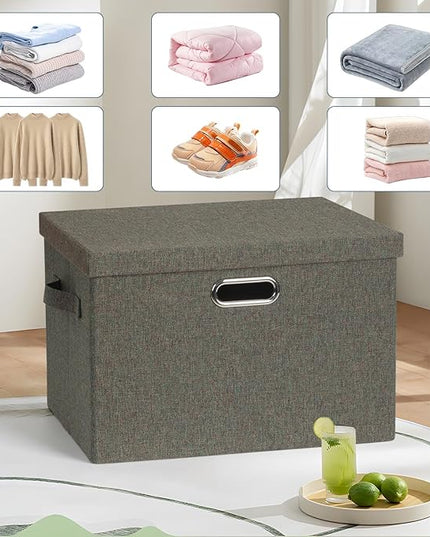 Large 17" 36 Quart Collapsible Stackable Storage Bins with Lids, 3 Packs Dark green Foldable Fabric Closet Storage Boxes with Lids, Heavy-duty Linen Cube Baskets(17x12x11)