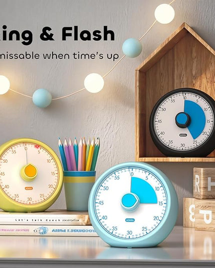 Conchstar Visual Timer for Kids 60-Minute - Countdown Timer with Optional Alarm, Focus Tool for ADHD & Autism, Time Management for Homework, Chores, Office, Kitchen, Teaching & Study Routines (Blue)