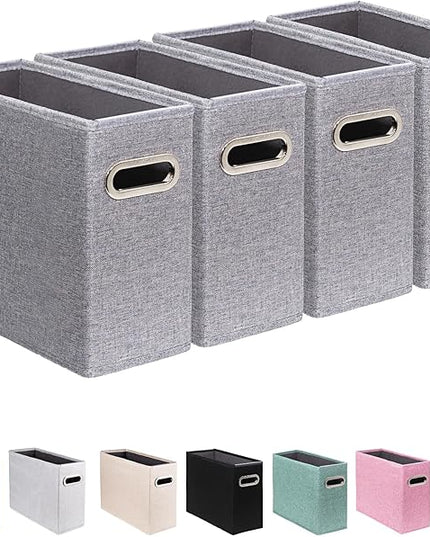 4 Pack Letter Size File Storage Box Collapsible, Fabric Hanging File Folders Organizer, Portable Office Document Holder with Metal Handle, Smooth PVC Rails, Gray