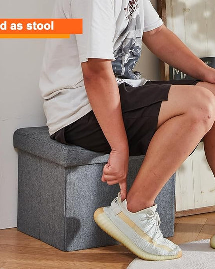 ALASDO Storage Ottoman Footrest Stool Small Ottoman with Storage Foldable Ottomans Foot Rest Footstool Bench for Living Room 17x13x13inches Grey