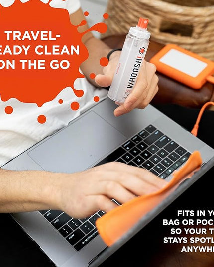 WHOOSH! Screen Shine Duo - Screen Cleaner Spray for iPad, Monitor, Laptop, MacBook - 3.4 oz & 0.3 oz Bottles with 2 Microfiber Cloths - Portable Electronic Cleaning Kit for Travel, Office, and Home