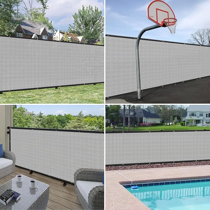 Windscreen4less Privacy Fence Screen Heavy Duty Windscreen Fencing Mesh Fabric Shade Net Cover with Brass Grommtes for Outdoor Wall Garden Yard Pool Deck, 6'x56' Light Gray
