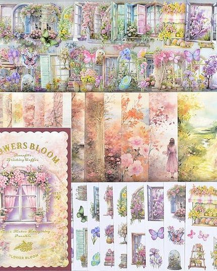 Plants Floral Scrapbook Stickers 54Page Vintage Natural Butterfly Garden Flowers Stickers Books for Scrapbooking Supplies Aesthetic Junk Journal Journaling Craft