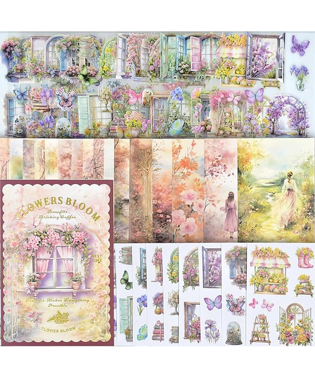 Plants Floral Scrapbook Stickers 54Page Vintage Natural Butterfly Garden Flowers Stickers Books for Scrapbooking Supplies Aesthetic Junk Journal Journaling Craft
