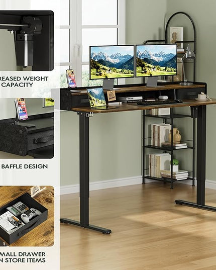 Homall Electric Standing Desk with 2 Drawers, Adjustable Height Computer Desk with Storage Sit Stand Table with Storage Shelf and Splice Board Quick Install for Home Office (Rustic Brown, 55 Inch)