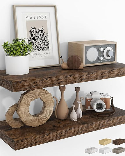 RICHFOCUS 31.5Inch Floating Shelves for Wall 2 Pack Shelves for Bedroom|Kitchen|Bathroom Wall Mounted Rustic Wood Floating Shelf with Invisible Brackets for Books|Storage|Decor, Rustic Brown