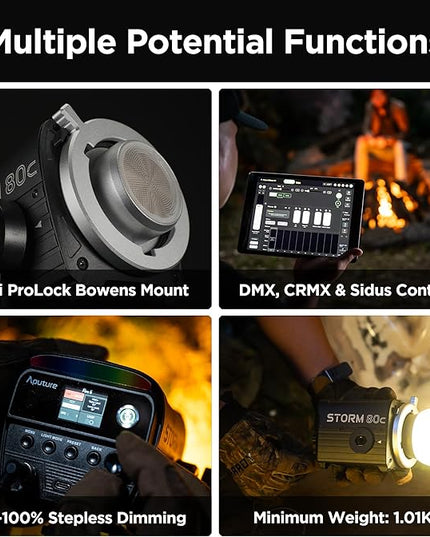 Aputure Storm 80c RGB LED Video Light - 80W Full-Color Point Source Fixture, 20,185 Lux @1m, 1800K-20,000K, Advanced Diode Mixing, CRI≥97, IP65 Weatherproof, Sidus Link, DMX & LumenRadio Control