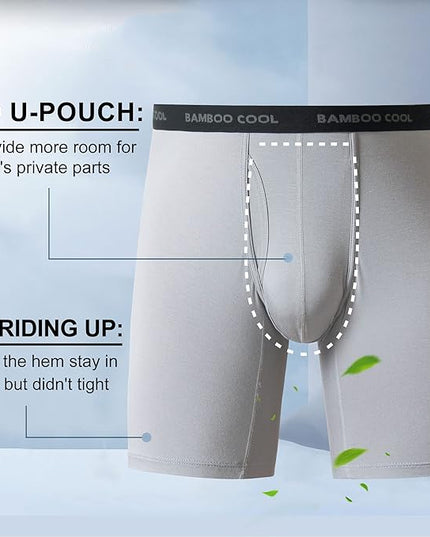 BAMBOO COOL Men's Ultra Breathable Underwear,No Riding Up Boxer Briefs with ComfortFlexible Waistband,Multipack