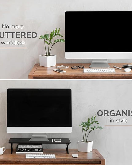 Anji Mountain Monitor Stand - Desktop Organizer & Laptop Riser, Ergonomic Monitor Riser, Space-Saving Monitor Stand for Desk, Durable Construction, Easy Assembly, Ideal for Home & Office,Black