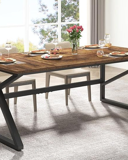 IBF 70 Inch Rustic Brown Desk, Industrial Large Metal Wood Double Computer Desk, Long Home Office Desks Table for 2 People Executive Work Writing Study Gaming, Farmhouse Big Two Person Desk in Bedroom