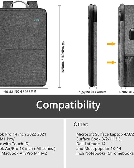 ZINZ Slim & Expandable Laptop Backpack Water Resistant Travel Backpack Compatible with MacBook Air/Pro 13-14 inch XPS 13 Surface 13.5" and Most 13-14 inch NoteBooks,G01BK01