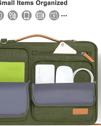 MOSISO 360 Protective Laptop Shoulder Bag,15 inch Computer Bag Compatible with MacBook Air M4 M3 M2/Pro A1990 A1707, Dell XPS Plus,Side Open Messenger Bag with 4 Zipper Pockets&Handle, Olive Green