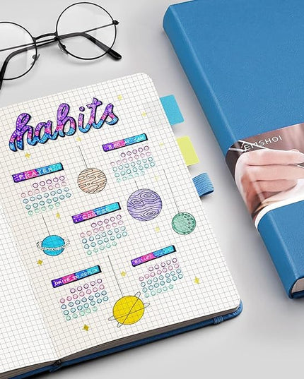 EMSHOI A5 Graph Paper Notebook Journal - 256-Page Hardcover, 120gsm Thick Ink-Proof Paper, PU Leather Cover with Inner Pocket, Portable 5.75"x8.38" Size for Work, Math, Engineering – Light Blue