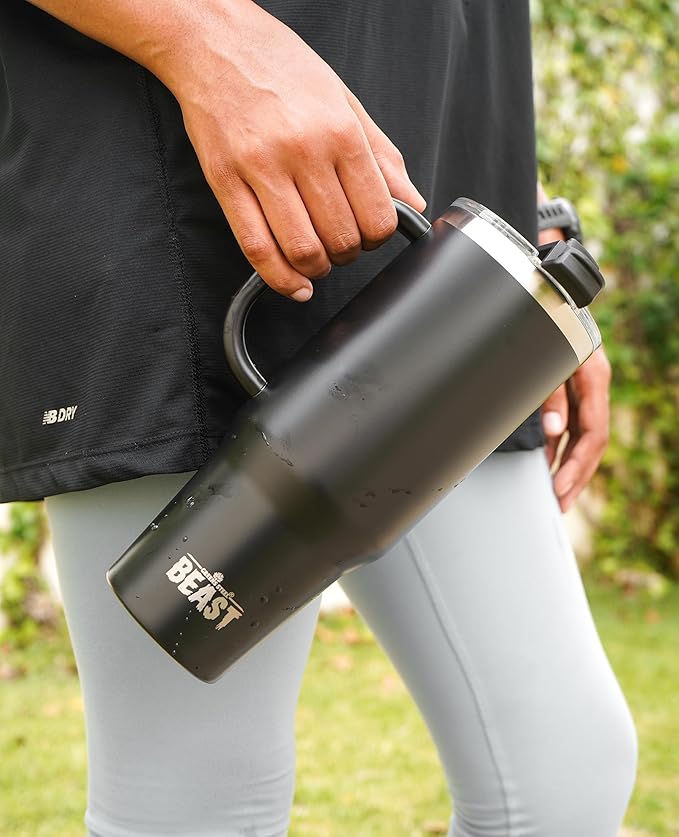 Beast 42 oz Tumbler with Handle Stainless Steel Vacuum Insulated Coffee Ice Cup Double Wall Travel Flask (Matte Black)