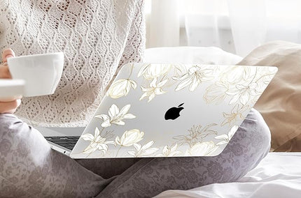 DONGKE Compatible with MacBook Pro 13 inch Case 2024 2023-2020 Release A2338 M2/M1 A2251 A2289 with Retina Display & Touch ID, Plastic Hard Shell & Keyboard Cover & Screen Film- Golden Florals