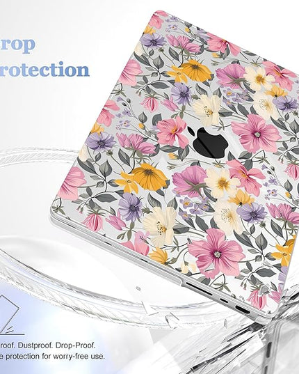 May Chen Case for MacBook Pro 14 inch, A2442 A2779 A2918 A2992 A3401 A3185 A3112 A3434, M1 M2 M3 M4 M5 Chip (2021-2025 Release), Plastic Hard Shell Case with Keyboard Cover, Elegant Flowers P817