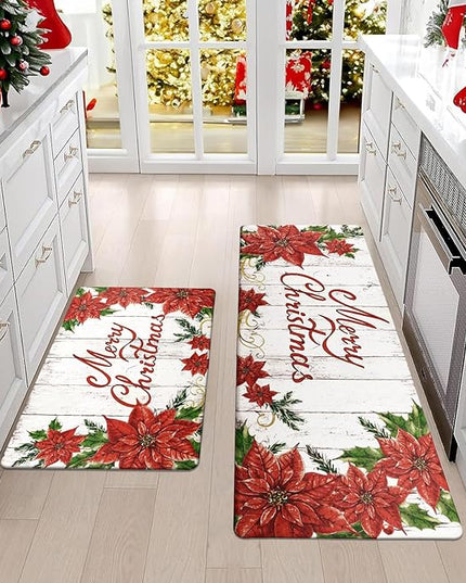 Pauwer Christmas Kitchen Rugs Set of 2 Anti Fatigue Kitchen Mats for Floor Non Slip Cushioned Kitchen Floor Mats Padded Comfort Standing Desk Mat Runner Waterproof Kitchen Sink Rug Christmas Decor