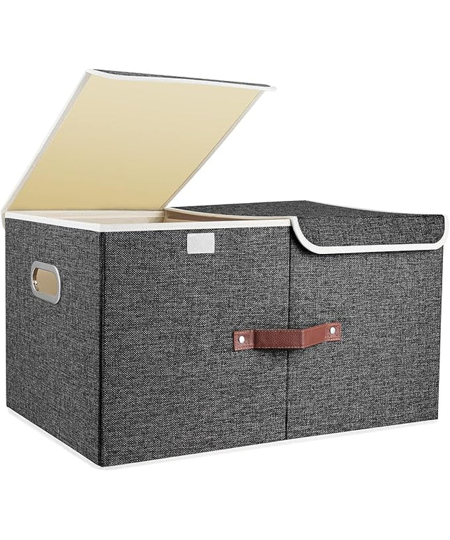 TYEERS Extra Large Collapsible Storage Bins with Lids and Compartments, Washable, Fabric Storage Boxes, 21.7x13x11.8 inches, 1 Pack, Black