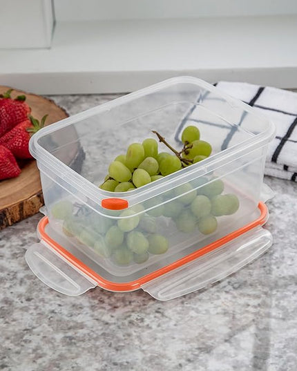 Sterilite Ultra-Seal 12 Cup Rectangle, Airtight Food Storage Container, Latching Lid, Microwave and Dishwasher Safe, Clear With Orange Gasket, 6-Pack