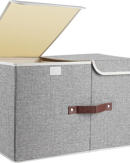 TYEERS Extra Large Collapsible Storage Bins with Lids and Compartments, Washable, Fabric Storage Boxes, 21.7x13x11.8 inches, 1 Pack, Gray