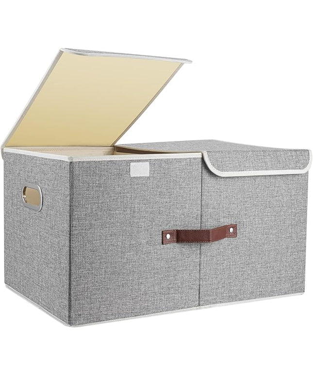 TYEERS Extra Large Collapsible Storage Bins with Lids and Compartments, Washable, Fabric Storage Boxes, 21.7x13x11.8 inches, 1 Pack, Gray
