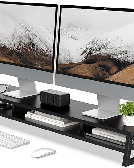 Fenge Dual Monitor Stand for Desk, 42.5in Large Monitor Riser for 2 Monitors, 2 Tier Computer Office Desk Top Shelf, Desktop Storage Stand for Laptop, PC, Computer, Printer