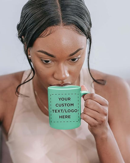 Custom Ceramic Coffee Mugs 11 oz. Set of 10, Personalized Bulk Pack - Coffee cup set, Iced coffee cup, Gaming mug - Tiffany Teal