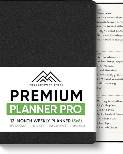 PRODUCTIVITY STORE Pro - Undated, 2026 Planner, 5.8” x 8.3” - The #1 Productivity Planner to Achieve Your 2026 Goals - Planner 2026-2027 - Black - A5