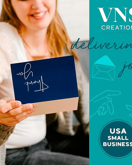 VNS Creations 20 Pack Thank You Cards With Envelopes, Stickers, 4x6 Inch Blank Thank You Notes - Bulk Box Set Large Notes for Graduation, Wedding, Small Business, Baby & Bridal Shower - Navy Blue
